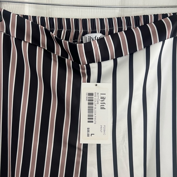 Split Color Block Stripe Satin Pants - Picture 2 of 4